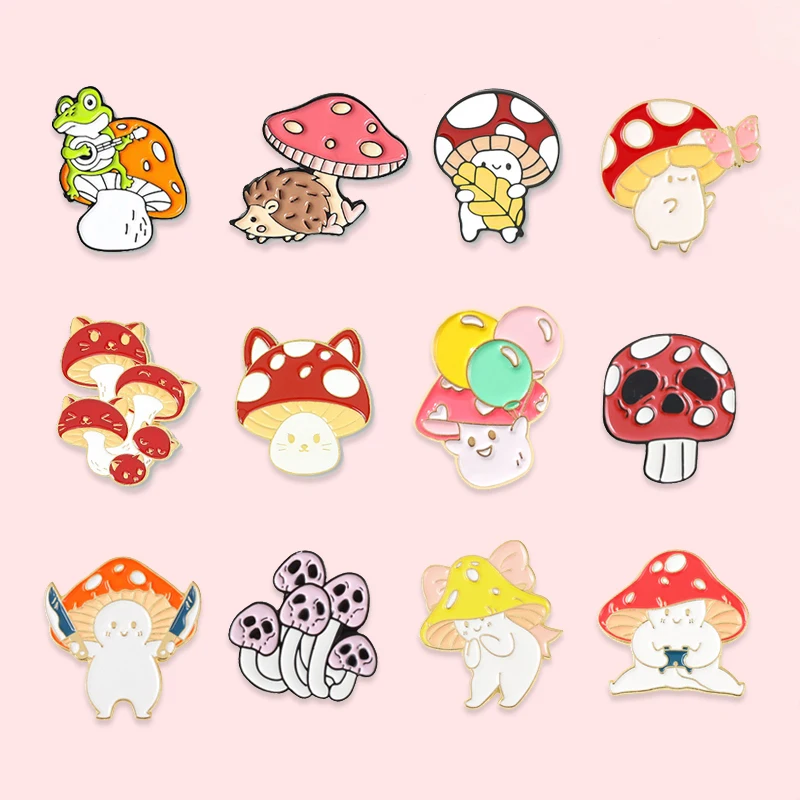 

Cartoon Cute Mushroom Series Enamel Pin Custom Animal Brooch Frog Hedgehog Mushroom Play Game Brooch Fashion Jewelry Friends Kid