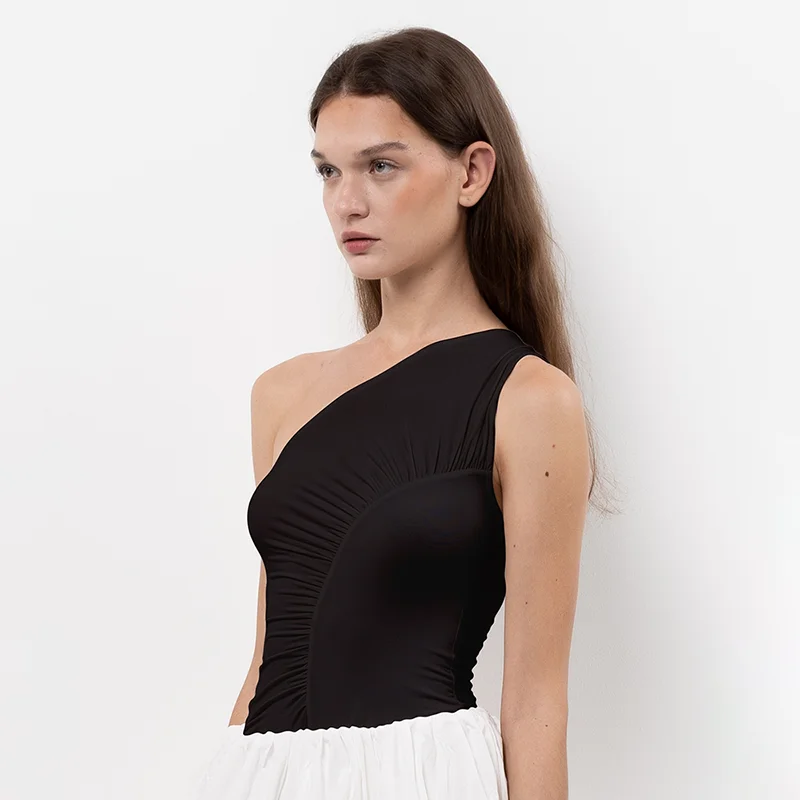 Camisetas de tirantes de verano para mujer, blusa camisola ajustada de color liso sin mangas con un solo hombro, ropa estética