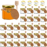 Mini Glass Honey Jar, Small Honey Container with Wooden Dipper, Bee Pendants, Stickers, Dishwasher Safe, Canning Jars 1