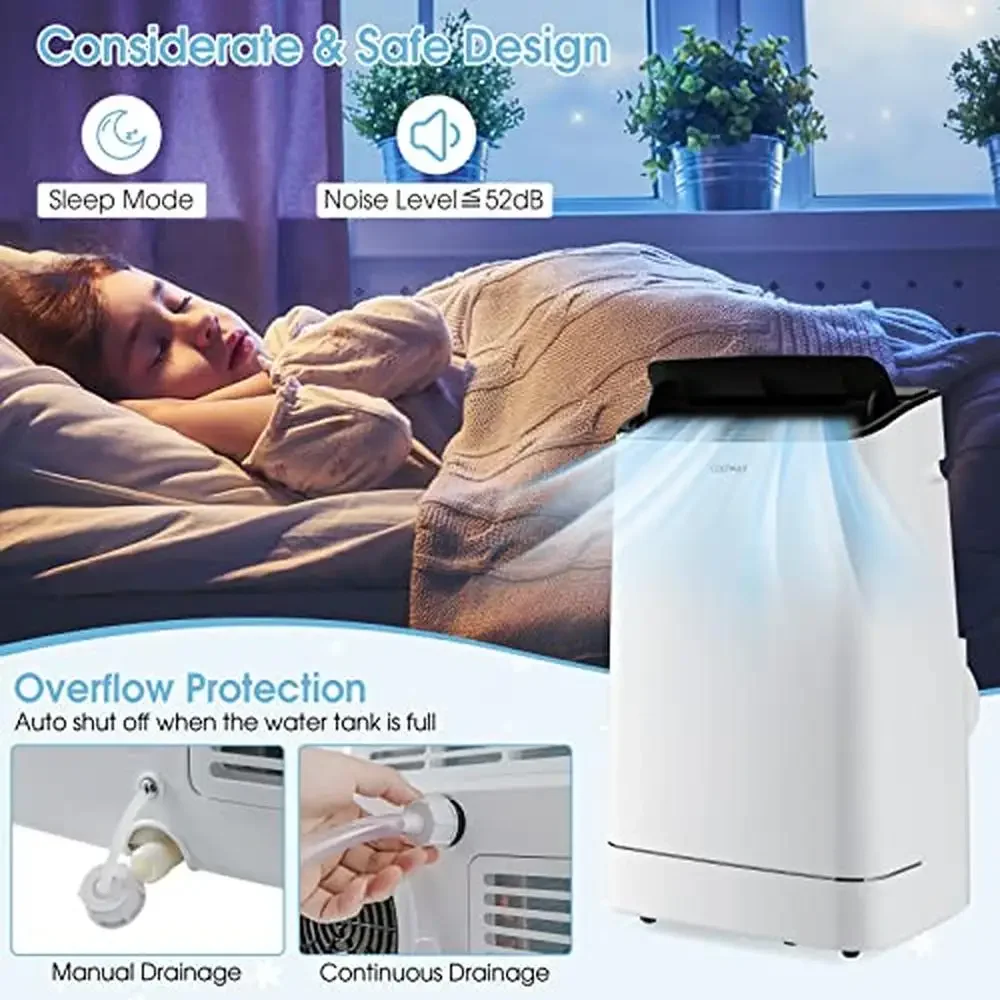 Portable 15000 BTU Air Conditioner with Heat Dehumidifier 4-in-1 Unit 800 Sq.Ft Rooms Auto Swing Timer Efficient Cooling & 5