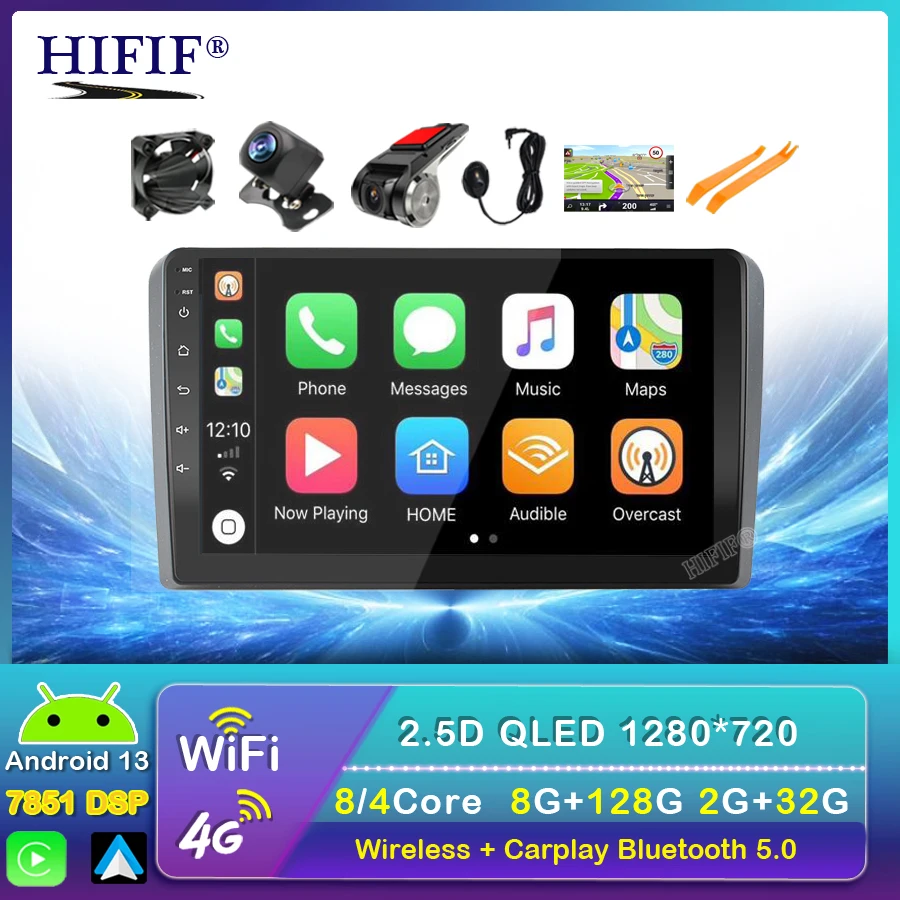 

Carplay2 Din Android 13 CAR GPS Stereo Radio Multimedia player For Audi A3 2003-2012 S3 2006-2012 RS3 Sportback 2011 BT WIFI