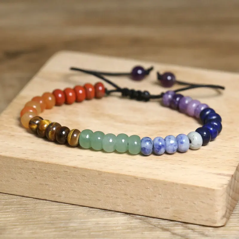 1PC 7 Chakra Stone Bead Bracelets Yoga Reiki Healing Gemstone Tiger Eye Aventurine Lapis Friendship Charm Bracelet for Women Men