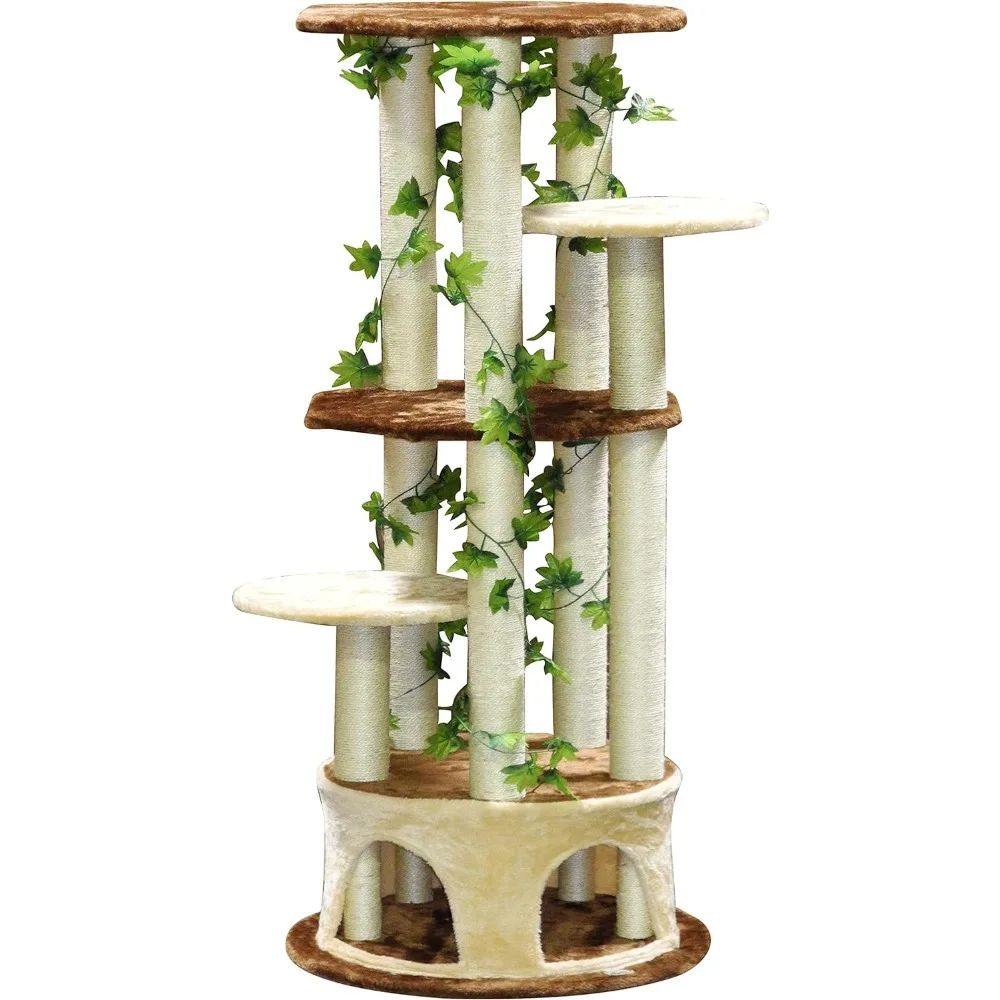 

61" Round Base Jungle Forest Foliage Series Luxury Cat Tree Apartment Kitten Climber Furniture with Platform & High Perch