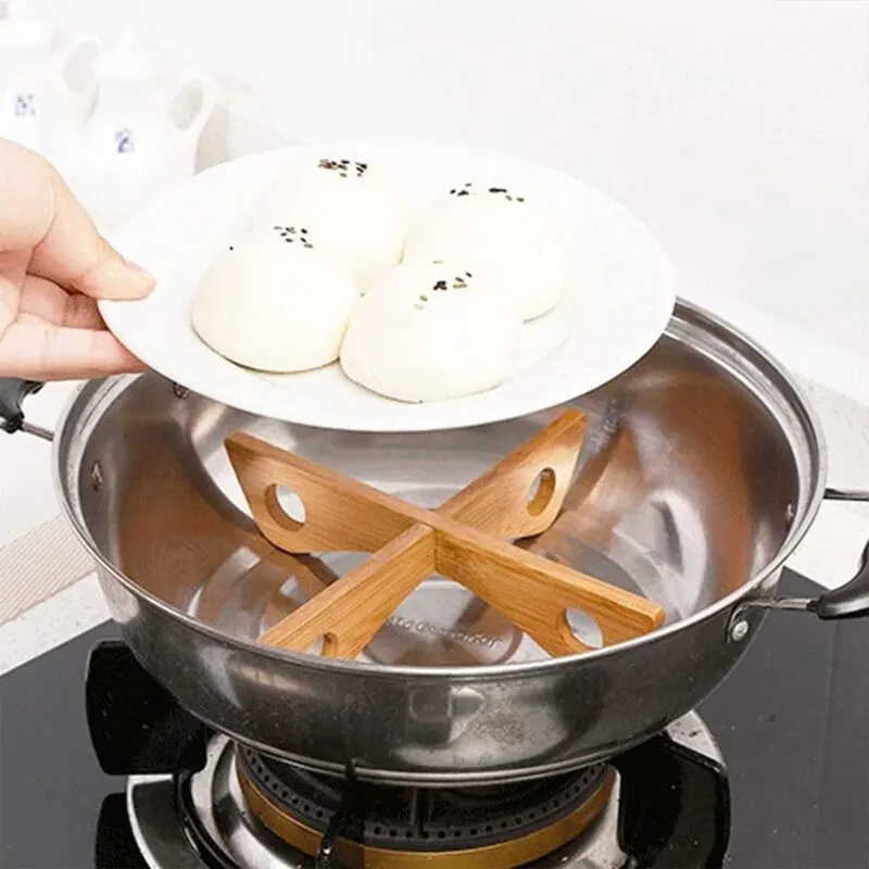 1 PC Bamboo Pot Rack Trivet Detachable Cross Wooden Heat Insulation Anti Scald Cooling Tableware Bowl Holder Tool 5