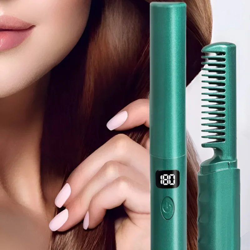Home Mini Portable Wireless Straight Hair Comb USB Charging Straight Roll Dual-use Comb