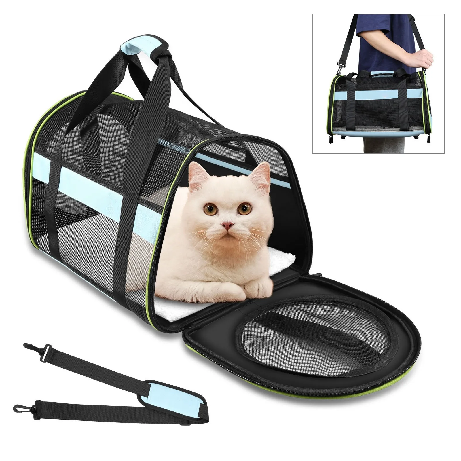 

Cat Carrier Bag Dog Pet Travel Bag 600D Nylon Cats Dogs Carrier Foldable Carrying Bag Adjustable Shoulder Stra