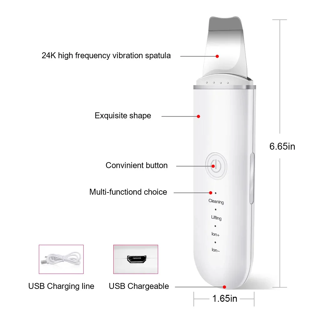 Facial Cleaner Facial Scrubber Skin Scraper Blackhead Remover Ultrasonic Skin Scrubber Vibration Face Spatula