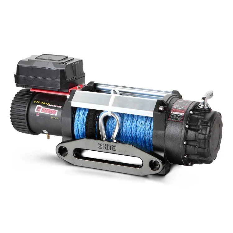 

12500lbs pull capacity 4x4 application electric 12v power source cable winch with synthetic rope