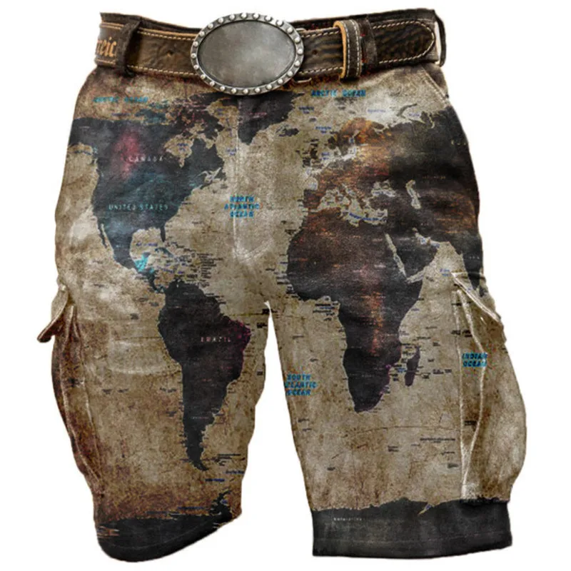 Men's Jeans Trendy Sports Street Running 3D Skull Head Printed Shorts Outdoor Loose Denim Shorts Field Training Pants Military P