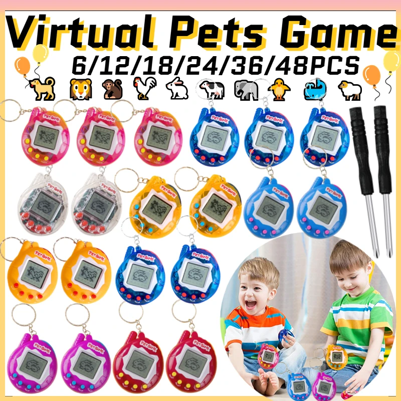 NHQZ Llavero De Mascota Virtual Con Pantalla LCD – 2 Consolas Portátiles De Juegos Electrónicos Para Niños Y Adultos (Negro Y Rojo)