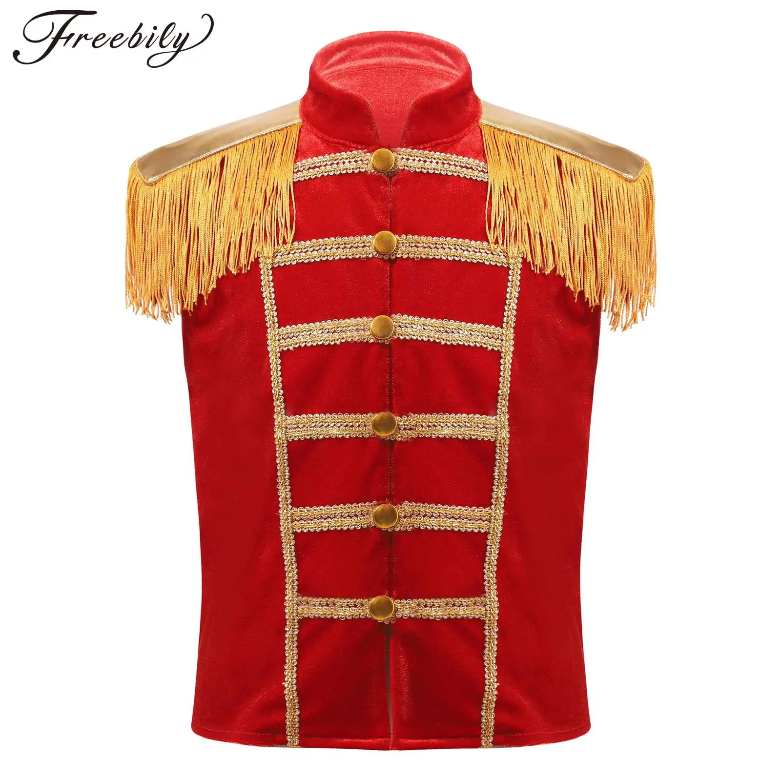 Kids Circus Ringmaster Costume Halloween Cosplay Party Red Showman Tailcoat Frange Gilet Gilet Drum Major Costume