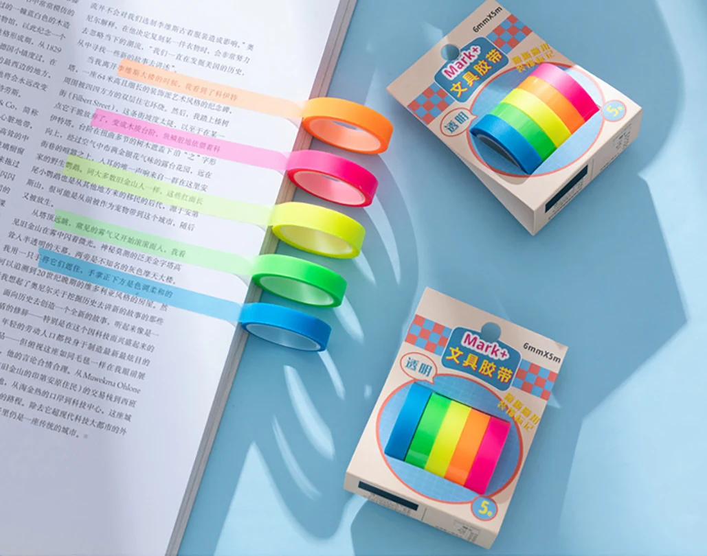 1/5 Roll 5 Colors Stickers Transparent Fluorescent Index Tabs Flags 5m Sticky Note Stationery Students School Office Supplies