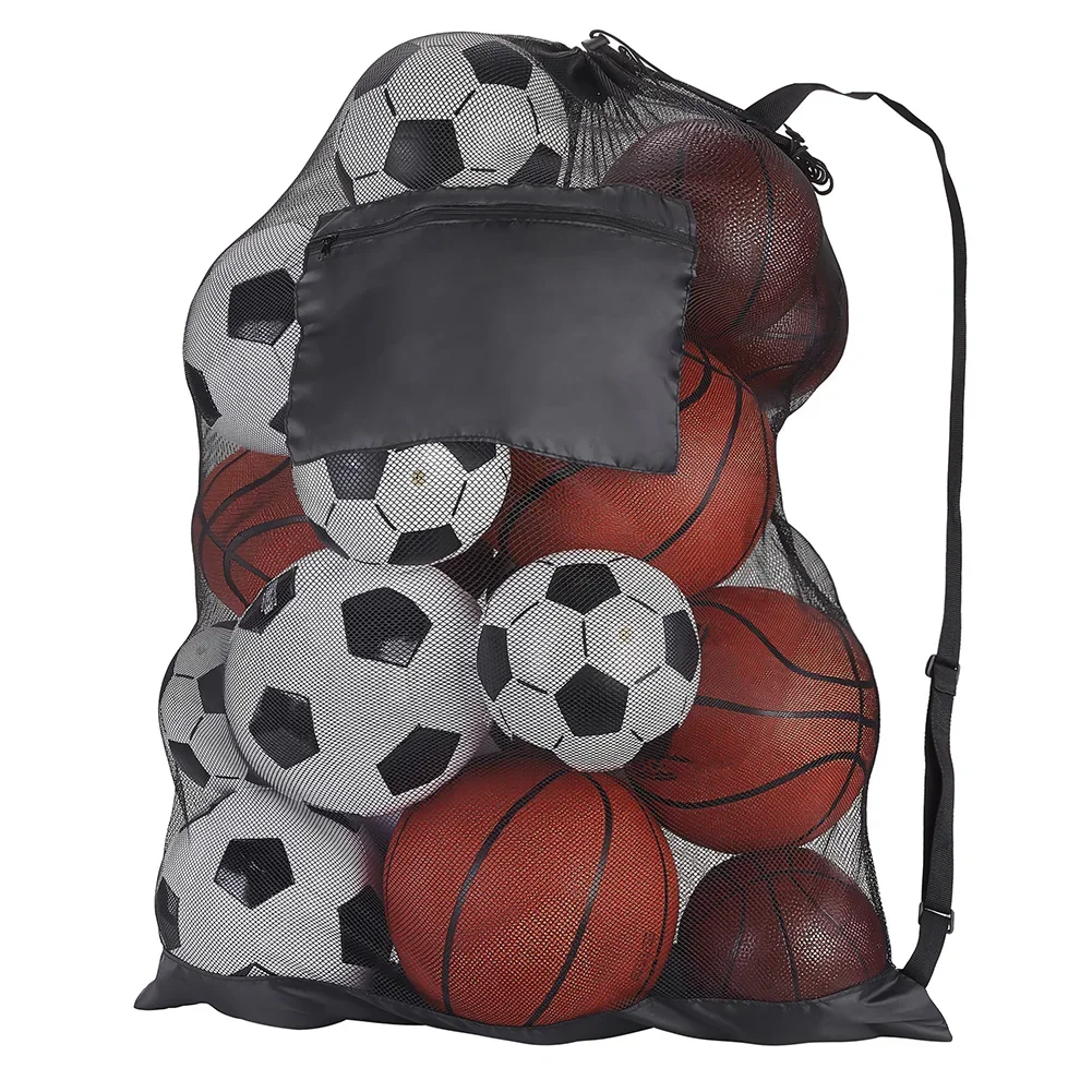 

Mesh Soccer Ball Bag Extra Large Drawstring Basketball Storage Bag with Zipper Pocket Volleyball Football Net Pack Gym Bags