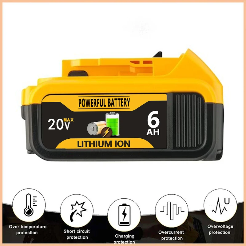 

Original 20V 5Ah 6Ah 18650 Battery, For DeWalt 18V Replacement Battery DCB184 DCB200 DCB182 DCB180 DCB181 DCB182 DCB201 DCB206