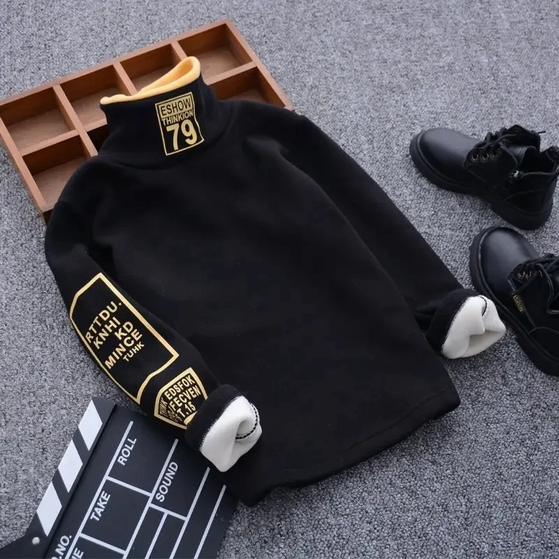 4-12 Years Old Teenager Boys Girls Clothes Casual Autumn Winter Long Sleeve High Neck T-shirt Tops for Boy Children's Clothing 5
