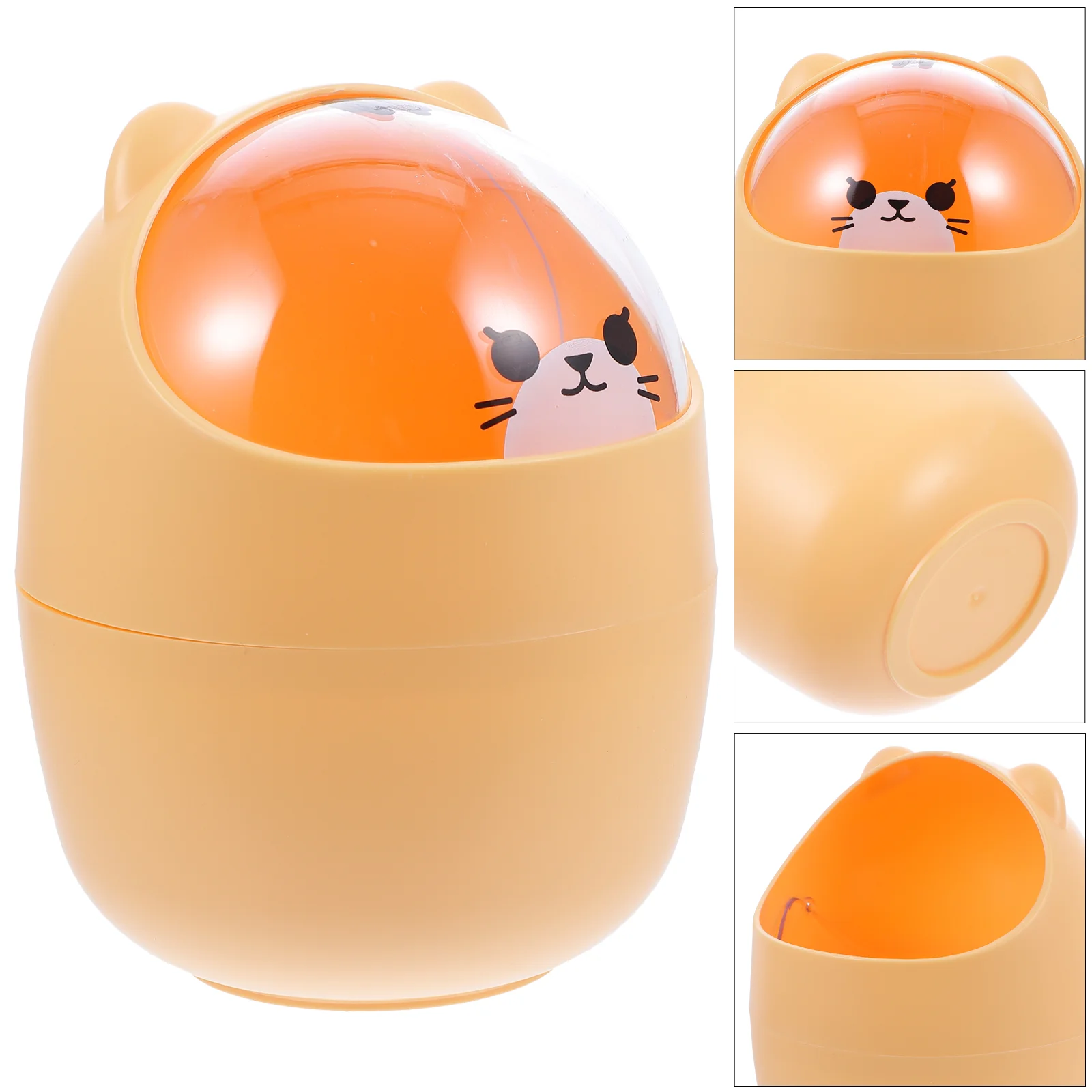 

Swivel Cover Garbage Can Office Storage Basket Desktop Dustbin Mini Waste Bucket