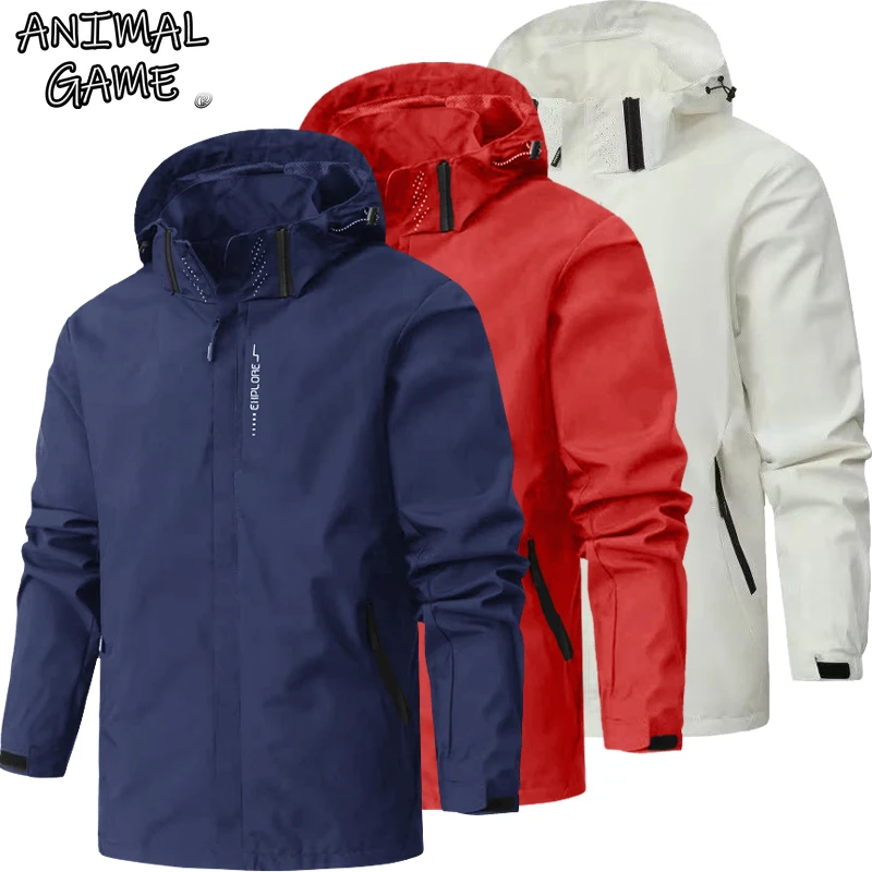 Animal Game Men's Outdoor Waterproof Raincoat Lightweight Hooded Jacket Hiking Windproof Casual Cycling Coat Climbing Streetwear