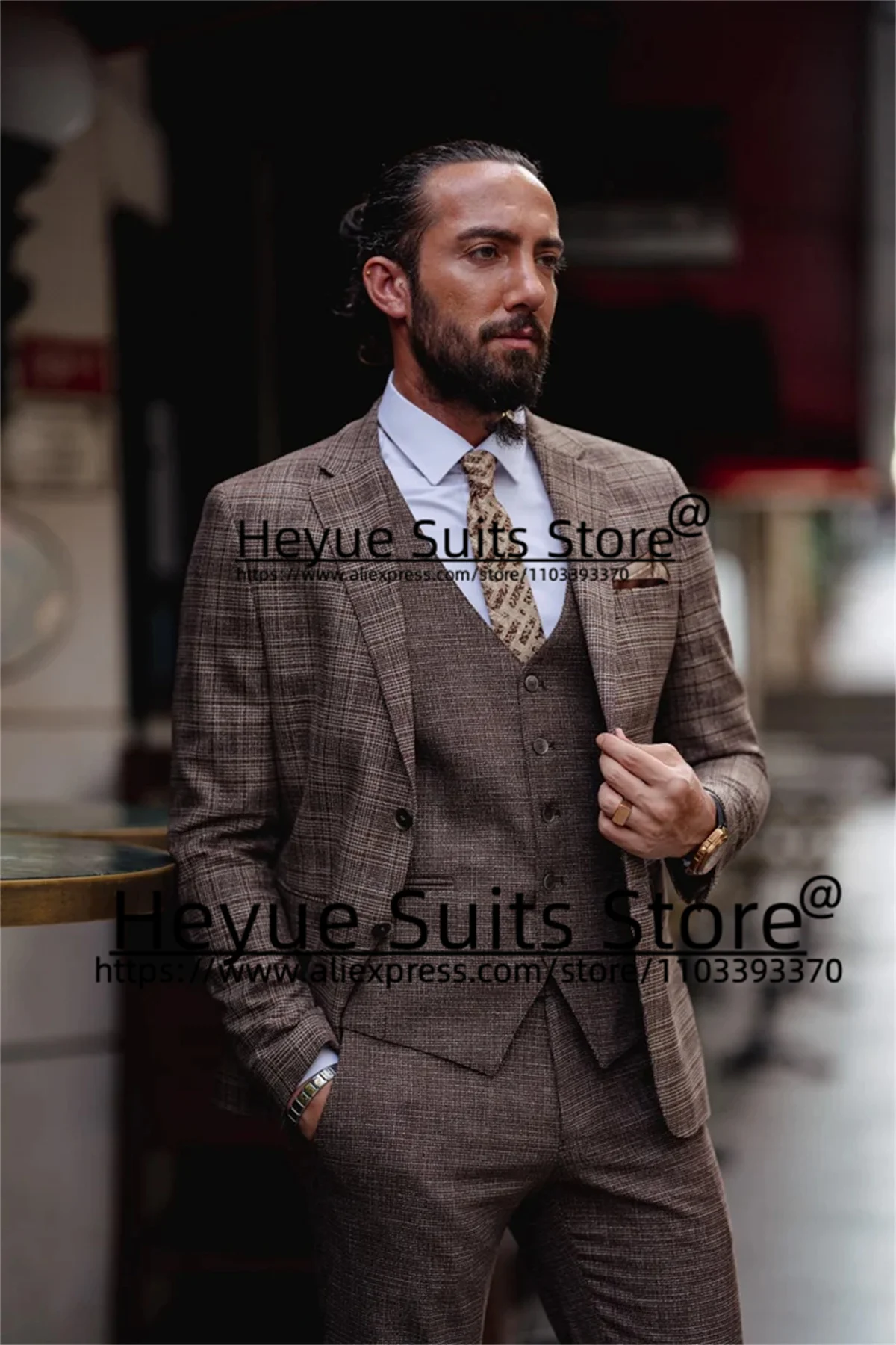 Vintage Classic Plaid Men Suits Slim Fit Notched Lapel Groom Formal Tuxedos Party 3 Pieces Sets veste ceremonie mariage homme