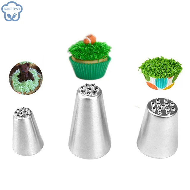 1/3 db Torta Fű Krém Dekorációs Tippek Beállított Fúvóka Cupcake Fej Díszítő Szerszámok Tészta Szalma Rozsdamentes Acél Csövek Jegesedés