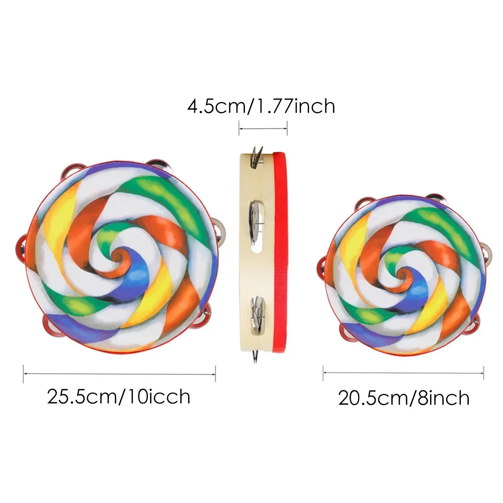 8/10-inch Lollipop Single Row Hand Rattle Drum Sound Clear Tambourine With Cymbals Rattle Drum For Karaoke Party