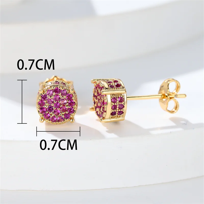 Luxury Female Red Stone Stud Earrings Gold Color Zircon Stone Jewelry For Women Charm Crystal Wedding Earring