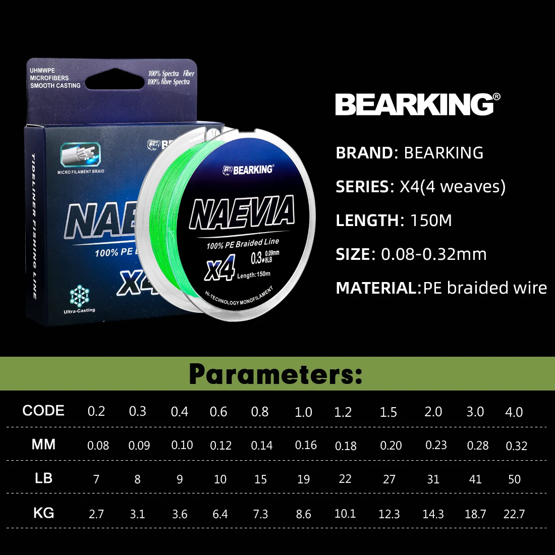 BEARKING Brand 4 Strands 150m PE Braided Fishing Line 10-93LB Multifilament  Fishing Line Smooth for Carp Fishing