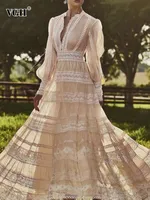 فستان نسائي مطرز VGH بفتحات واسعة وأكمام طويلة وخصر عالي فساتين نسائية أنيقة جديدة 1