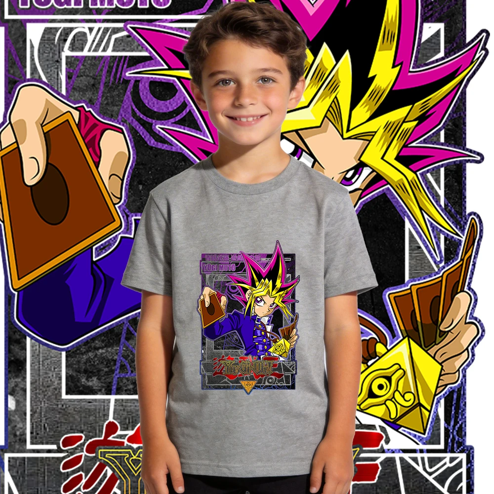 유 기 오 유 유기 무토 애니메이션 프린트 코튼 티셔츠 소년 소녀 캐주얼 반팔 키즈 탑 소프트 통기성