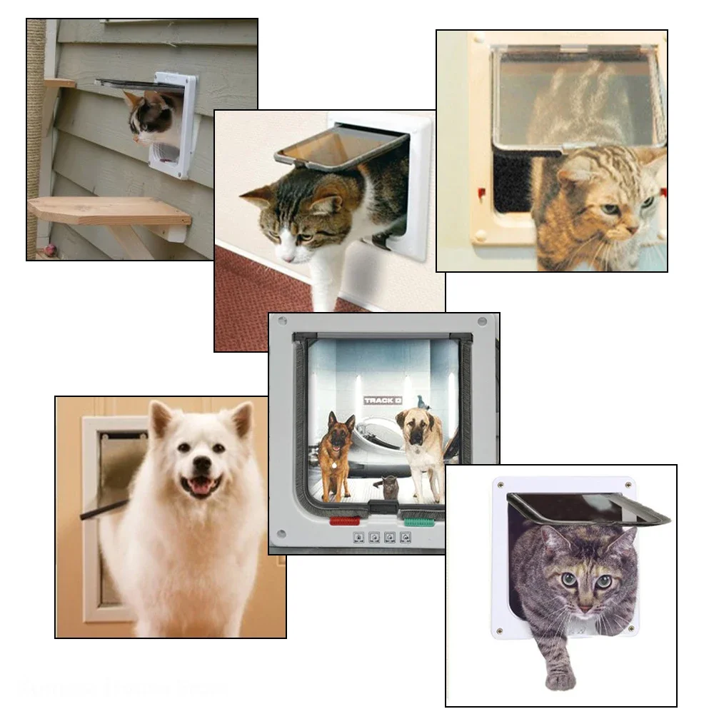 Flap Door with 4 Way Security Lock For Small Dogs Cats Kitten Plastic Small Pet Gate Kit Home Cat Doors cat door pet door