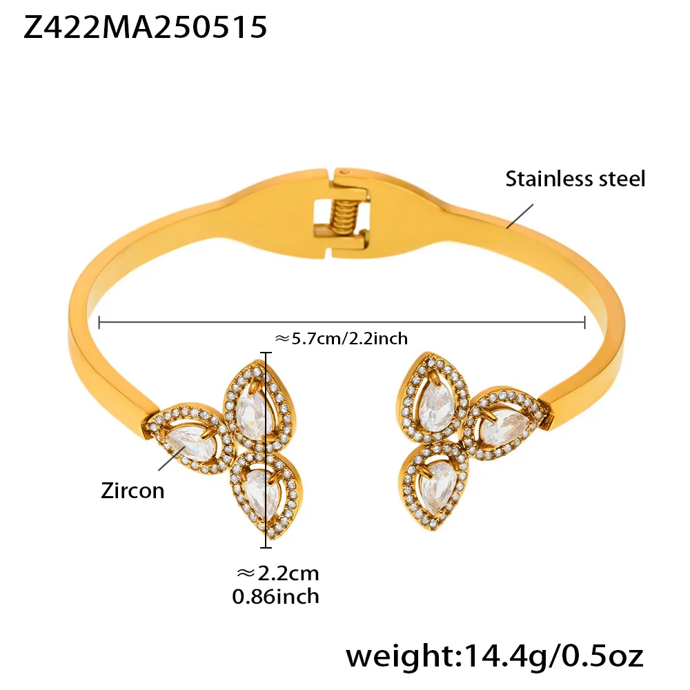 Chic Blütenblätter Designer Edelstahl Armband Armreif für Frauen Zirkon Intarsien Wasserdicht Charme Luxus Schmuck – Detail 7