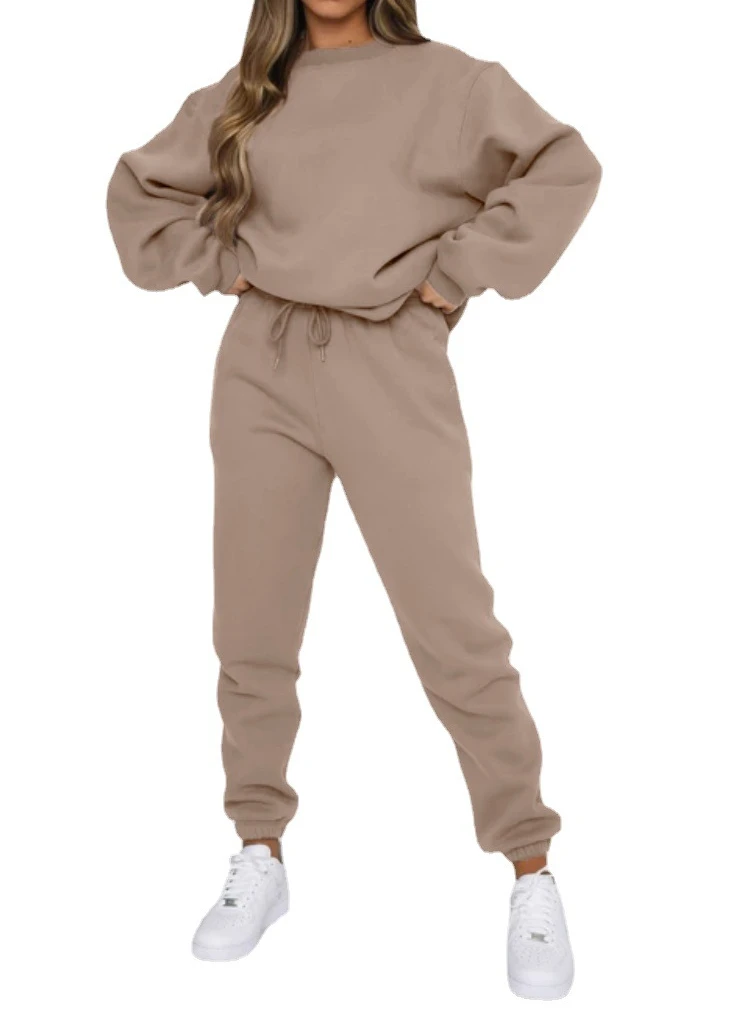 Autumn and Winter Solid Round Neck Pullover Trousers Suit Women's Fashion Casual Long Sleeve Sweater Set Female Sports Clothing