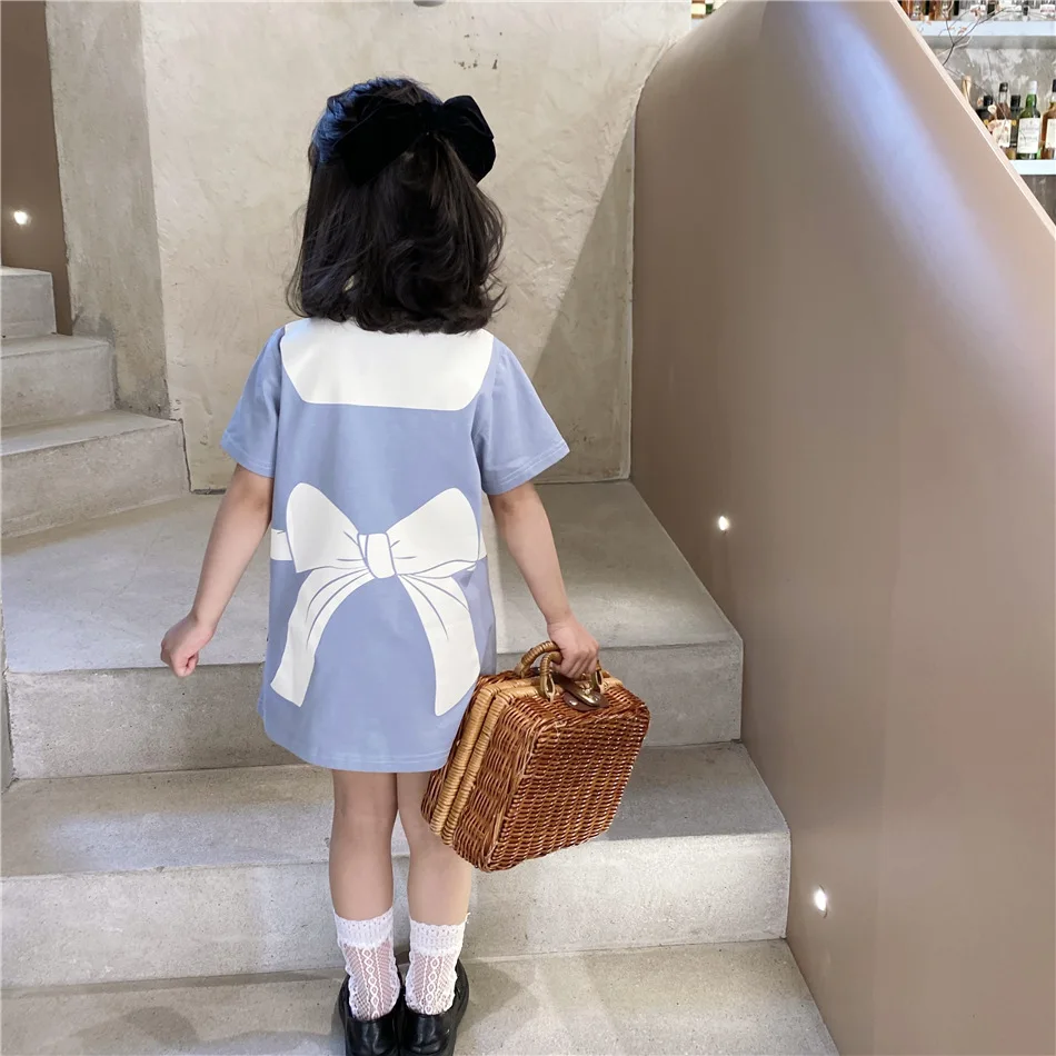 여아 티셔츠 스커트 패션 프린트 공주 원피스, 2-8 세, 달콤한 가짜 2 피스, 반팔 원피스, 여름