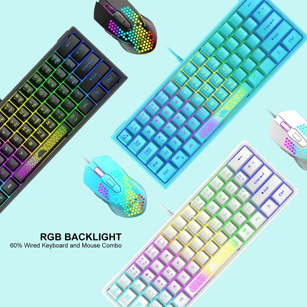 K61 RGB Wired Keyboard 60 Percent 62 Keys Ergonomic Gaming