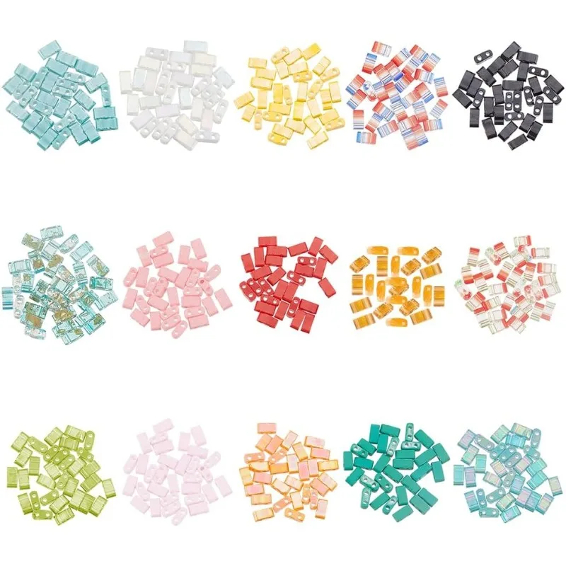 

450Pcs Half Cut Tila Beads 5x2mm 2Hole Seed Beads Glass Spacer Bead Rectangle Mini Beads Japanese Glass Bead for Bracelet