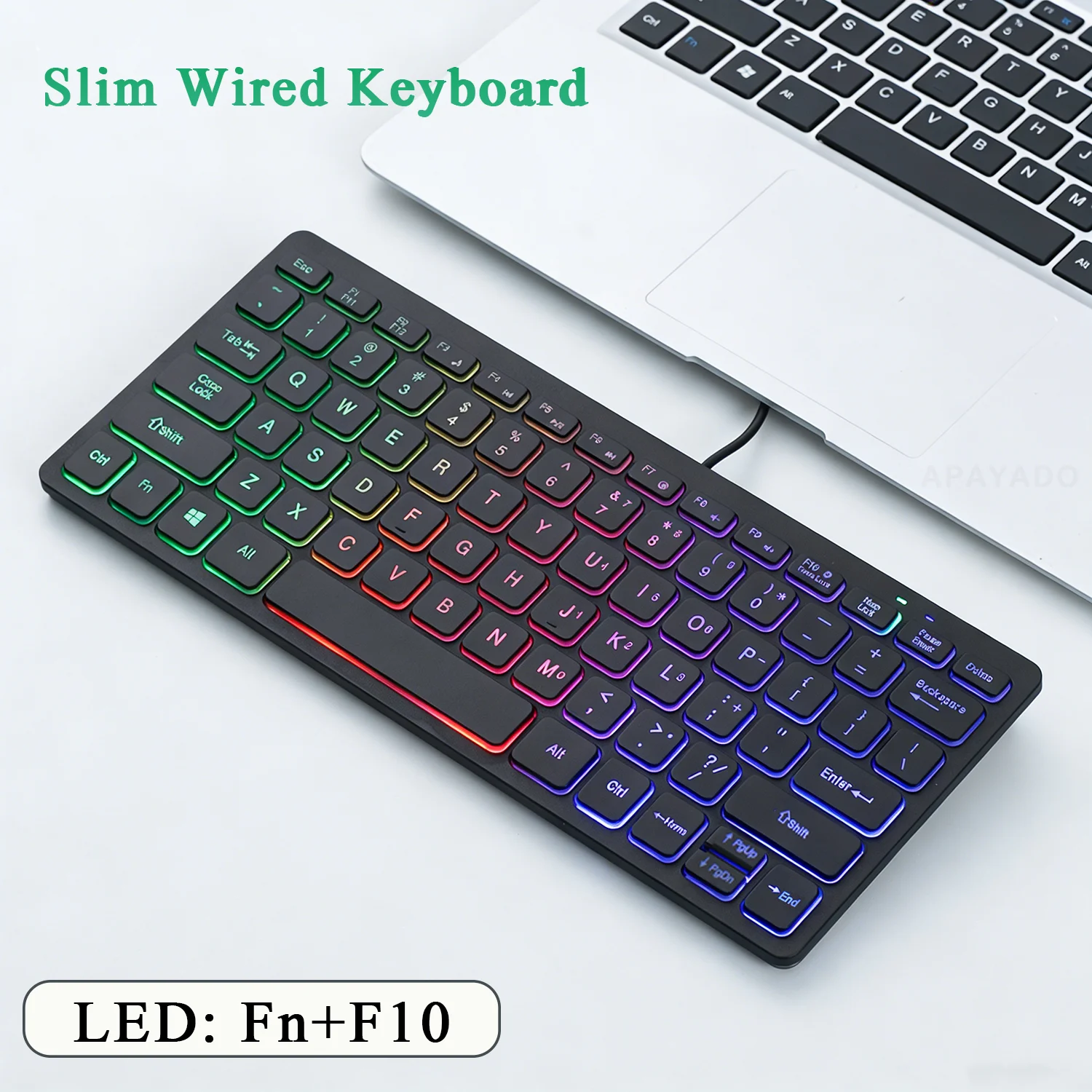 APAYADO K1000 슬림 유선 키보드 78 키 RGB 백라이트 미니 키보드 반투명 키캡 사무실용 조용한 휴대용