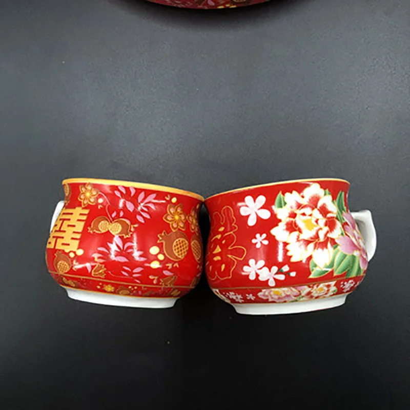 Chinese Traditional Ceramic Tea Set, Retro Red, Double Happiness Teapot, Tea Cup, Newlywed Bride Gift, Dowry, Marriage Supply