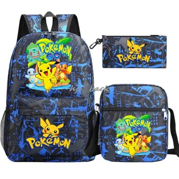 3 Pz/set Pokemon Studente Adolescente Ragazzi Ragazza Bambini Borse per libri di scuola Donna Uomo Bagpack Adolescenti Zaino Studenti Zaini da viaggio per laptop 1