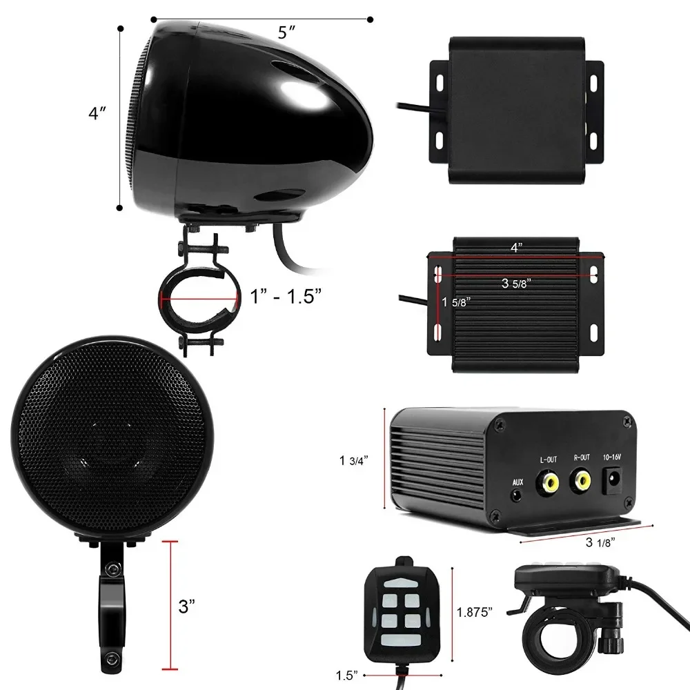 4インチ2way 新設計ロ―ド2ホ―ンスピーカ―、Bluetoothアンプ FM Aileap オートバイオーディオセット 150W ステレオ 2ch アンプ