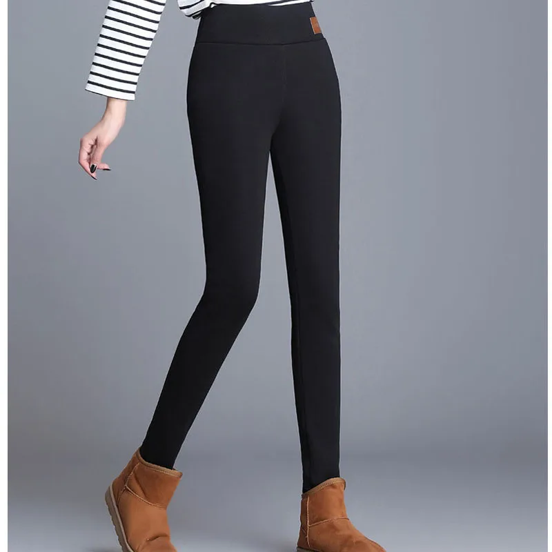 

Autumn Winter Thicken High Waist Pencil Pants Women Slim Cashmere Casual Warm Pants Female Solid Fashion Trousers Pantalon 23865