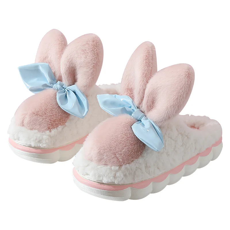 

2023 Cute Ladies Slippers Cartoon Rabbit Fashion Cotton Slippers Plush Warm Cotton Shoes Thick Sole Anti-Slip Indoor Slippers