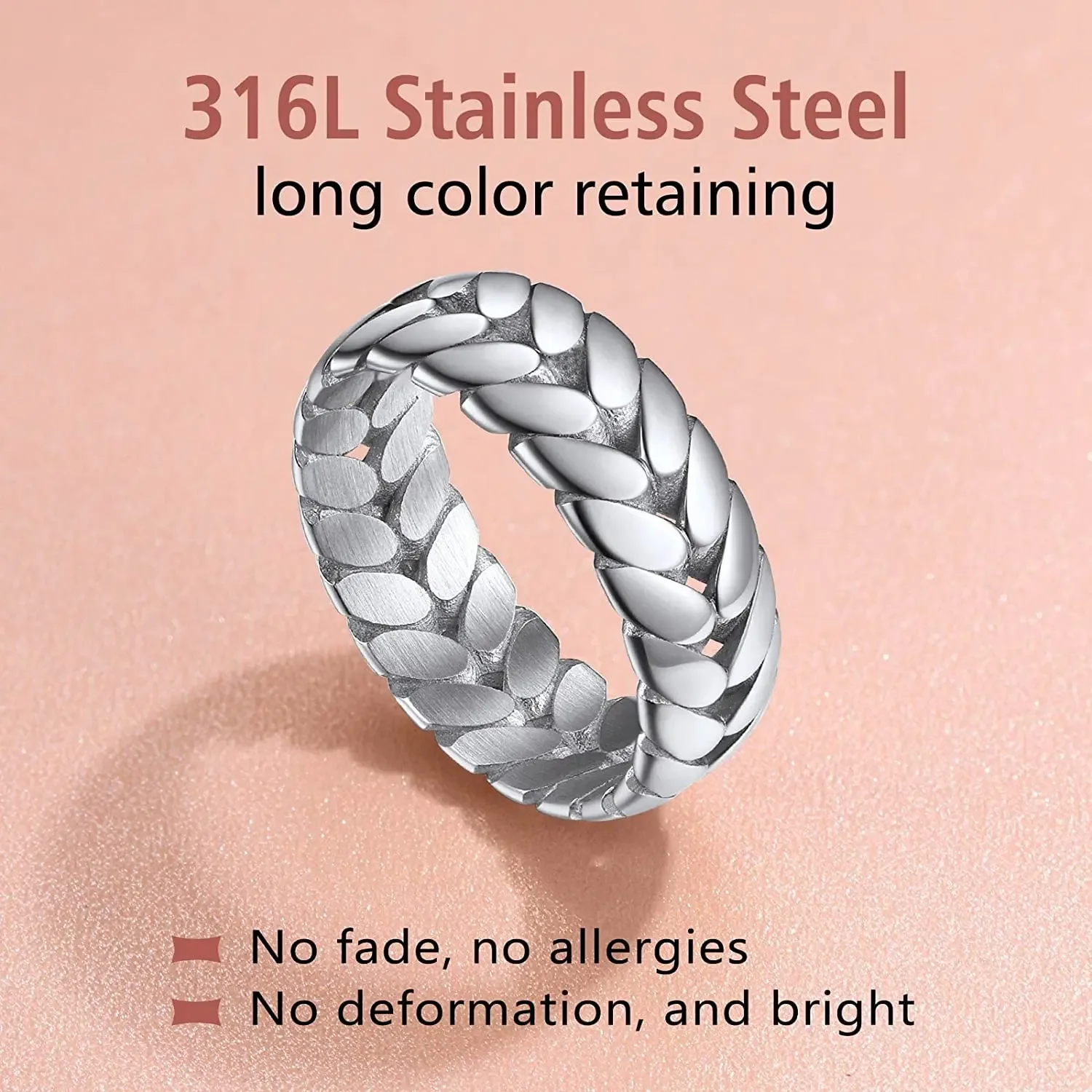 ChainsPro 7mm Wide Chain Link Rings for Women Men Olive Branch Vine Leaves Stainless Steel Jewelry Size 7 To 14 QC24 4
