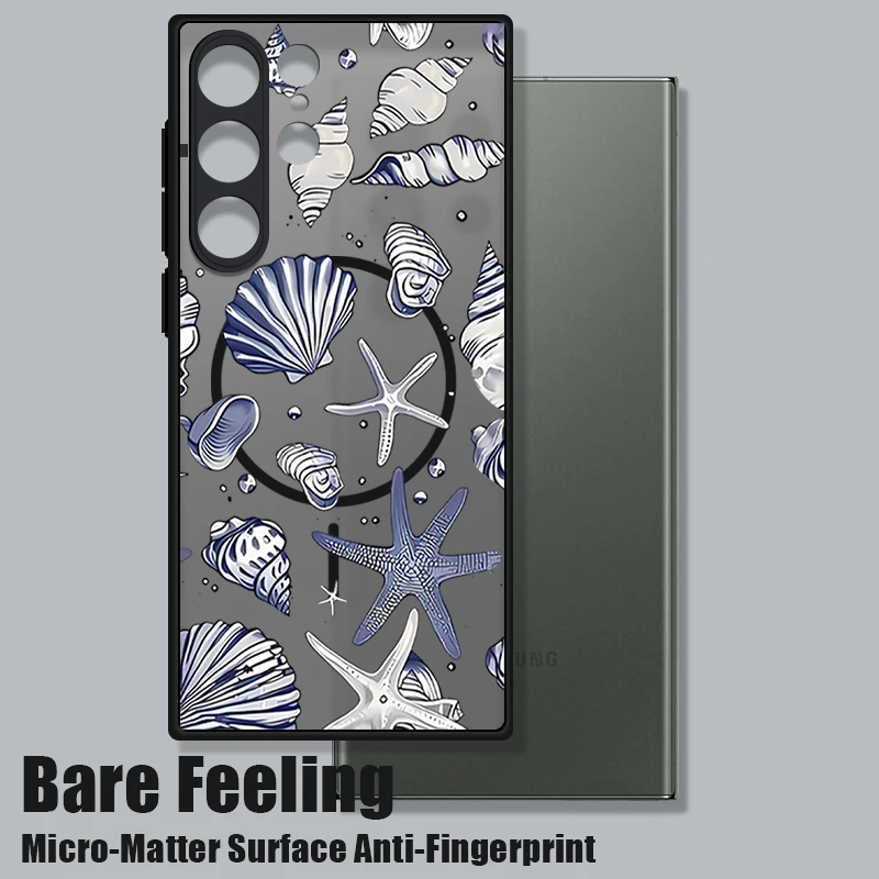 Magnetic Shark Conch Shell Case with Whale Lotus Design