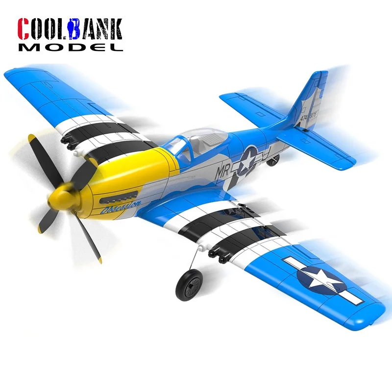 Coolbank P51 Mustang RC Airplane 2.4G 4CH 6 Axis 400mm Mustang RC Aircraft One Key Aerobatic RTF Glider Plane Toys For Boys Blue 6