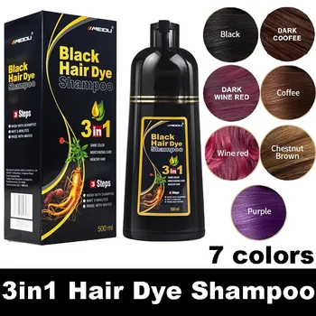 100ml/500ml Shampoo per tinture per capelli 3in1 Capelli oscuranti istantanei da grigio a nero Polygonum Multiflorum Copertura colorante naturale Uomo Donna