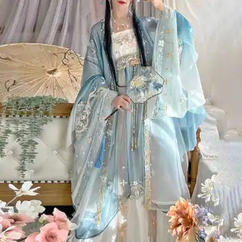 Vintage Hanfu Women Chinese Traditional Stage Dance Dress Female Fairy Cosplay Costume Hanfu Set Blue Elegant Princess Outfits