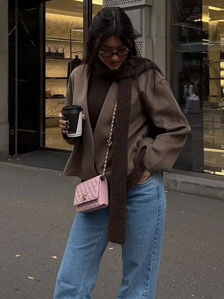 HH Women Elegant Solid V Neck Coats Casual Long Sleeve Jacket With Belt Autumn Woman Fashion High Street Lady Chic Outwear