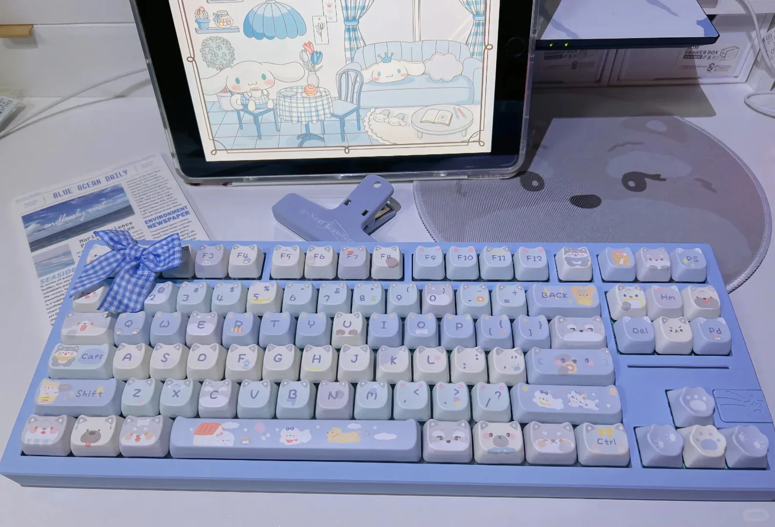 Mao-corgi Pbt Keycap para Teclado Mecânico Bonito Cão Marrom e Azul Brigada do Cão Husky Alien Cat Head Diy - Imagem 2