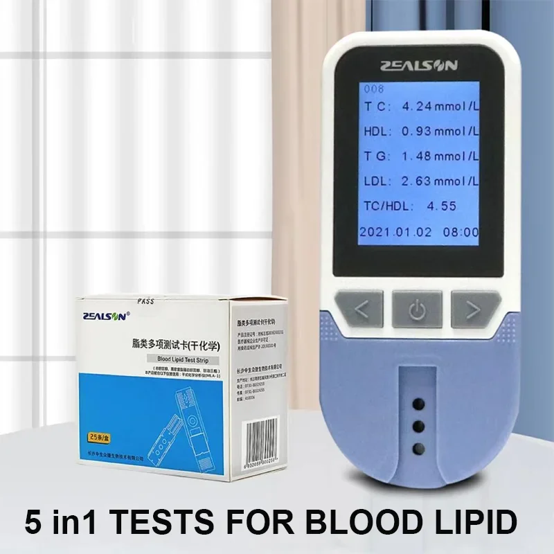 

ZEALSON Home Use 5 IN1 Lipid Analyzer Total Cholesterol TC Triglyceride High Density Lipoprotein HDL Test Analyse System Monitor