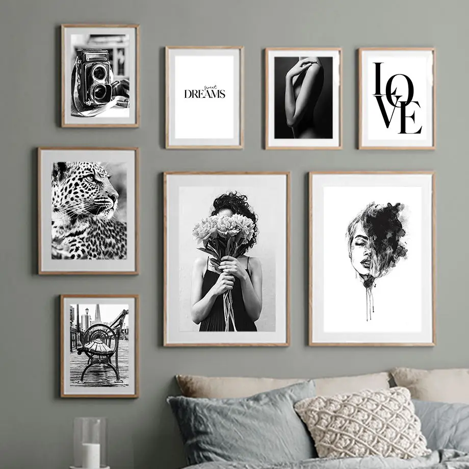 

Nordic Poster Retro Camera Car Paris Woman Flowers Bench Leopard Wall Art Print Canvas Painting Pictures For Living Room Decor