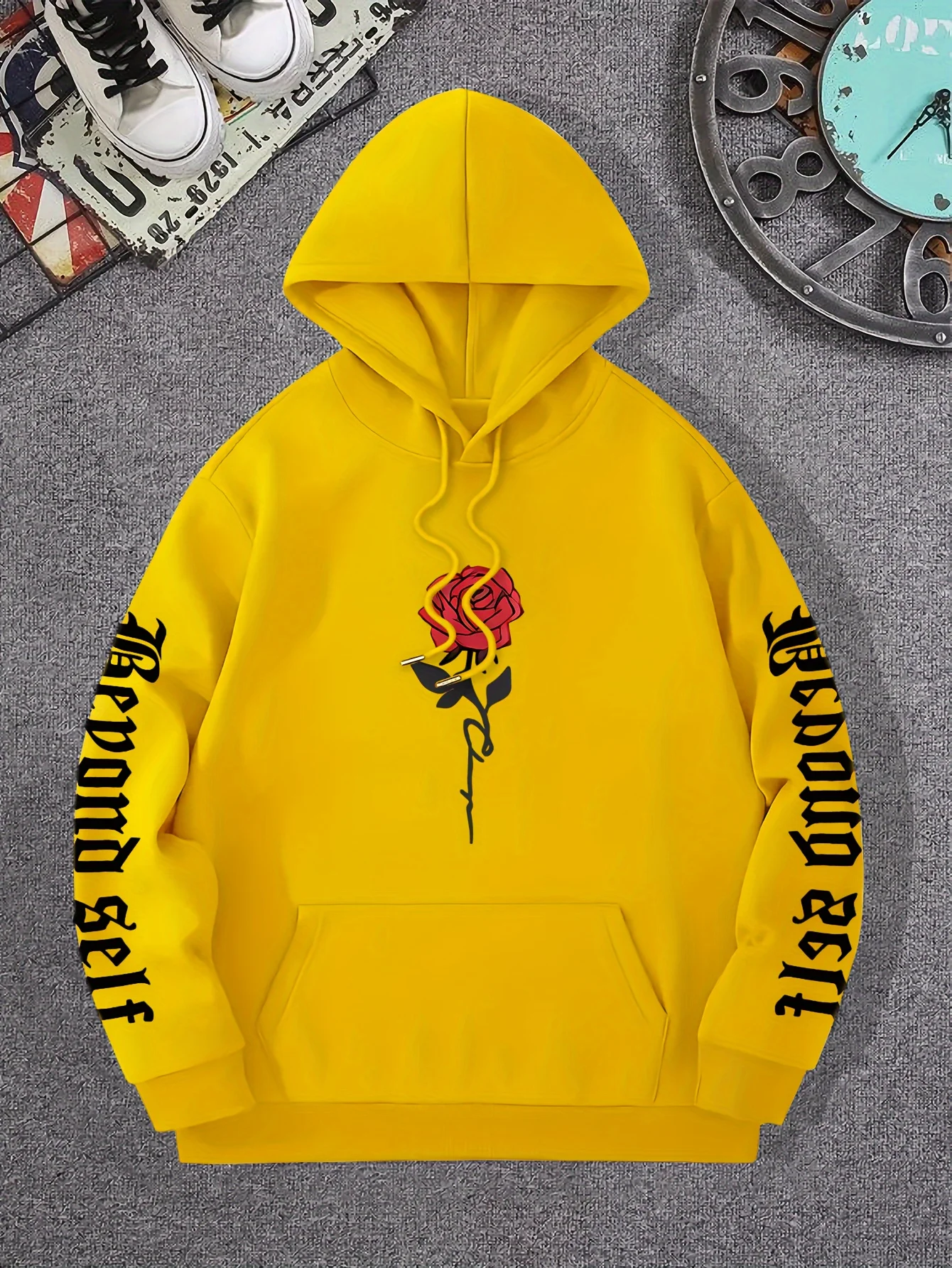 로즈 예술적 편지 인쇄 후드 캐주얼 스트리트 여성 스웨터 편안한 양털 풀오버 Crewneck 느슨한 여성 의류